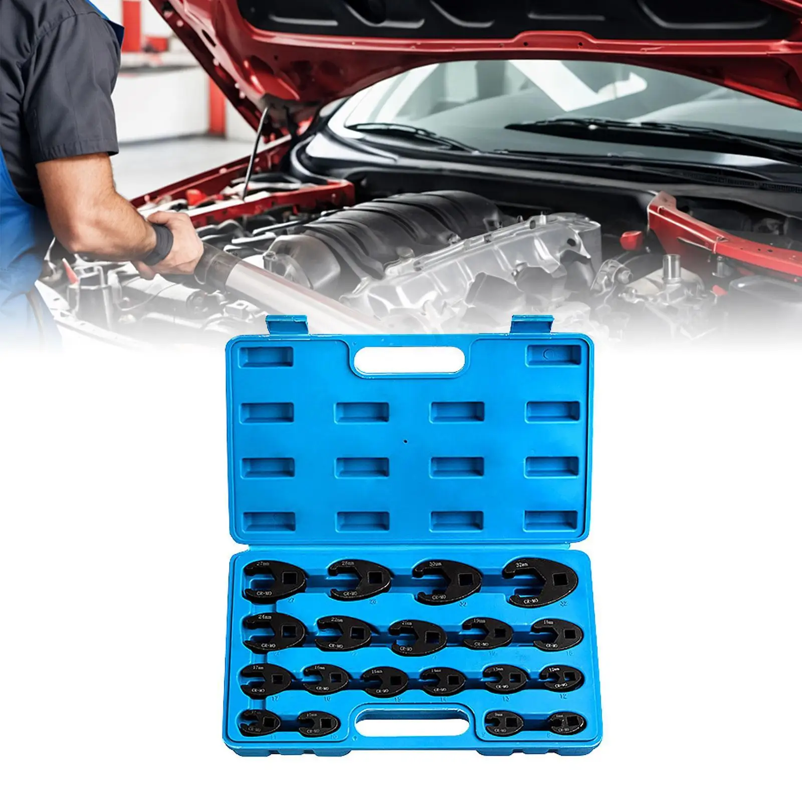 Crowfoot Wrench Set Metal Multi-wrench 3/8 and 1/2 Inch Drive Tool Kit for Automotive Brake Line Maintenance