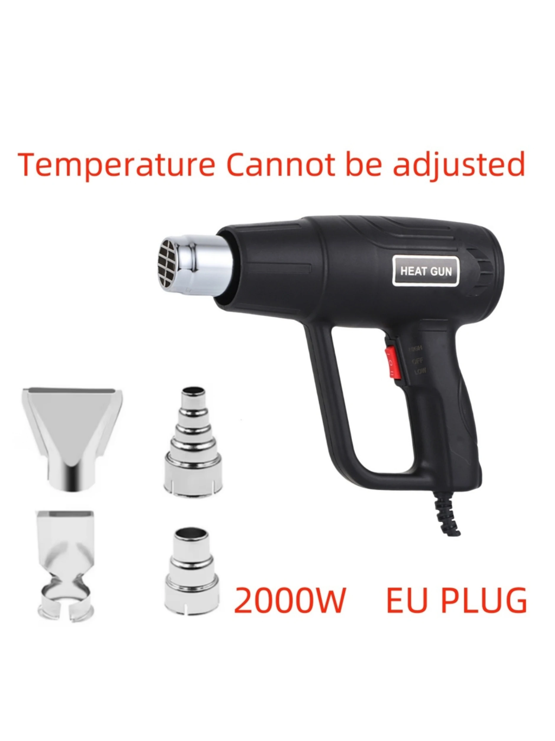 Black Color 220V Heat Gun Professional Hot Air Gun Adjustable Temperature 60-600 ℃ 4 Nozzles for DIY Stripping Paint Shrinking