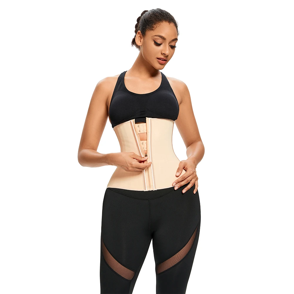 Latex Waist Trainer 7/25 Steel Bones Shaper Front Zip And Hook Fajas Belt Cincher Corset