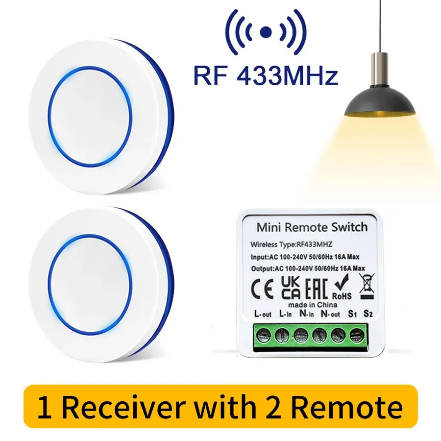 Szaoju 433HMz Wireless Round Button Remote Mini Receiver 110V 220V 240V RF Safey Switch Module 2200W Fr Home LED Lamp Bulb