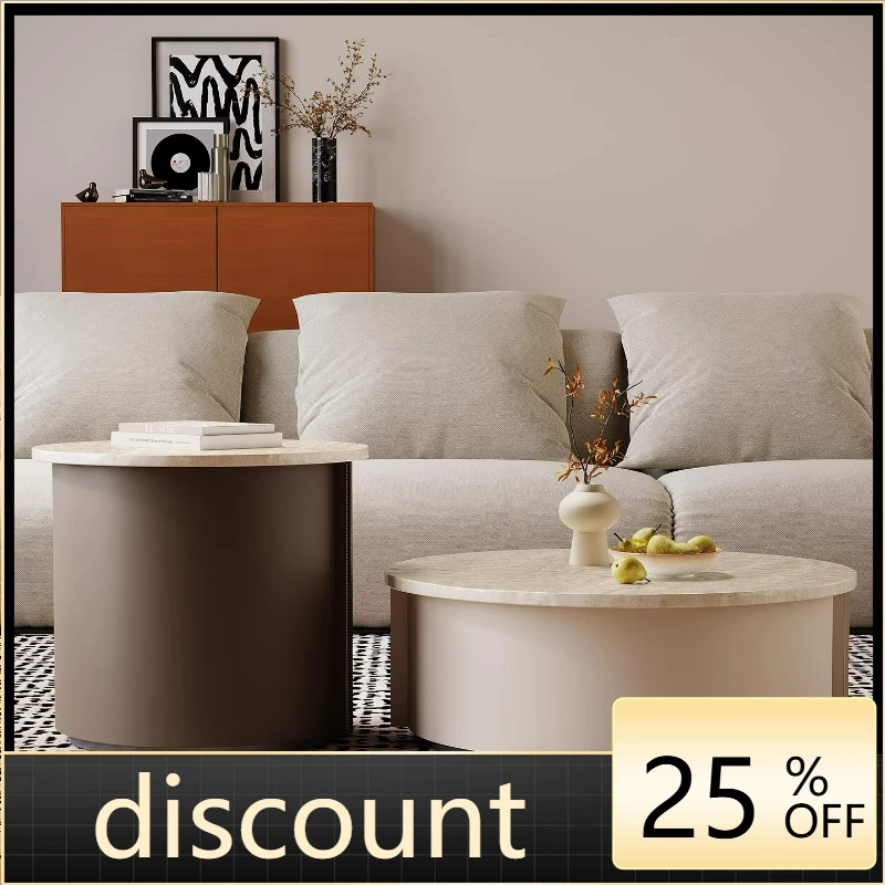 

LTT living room household small apartment light luxury high-end round edge table storage rock slab coffee table