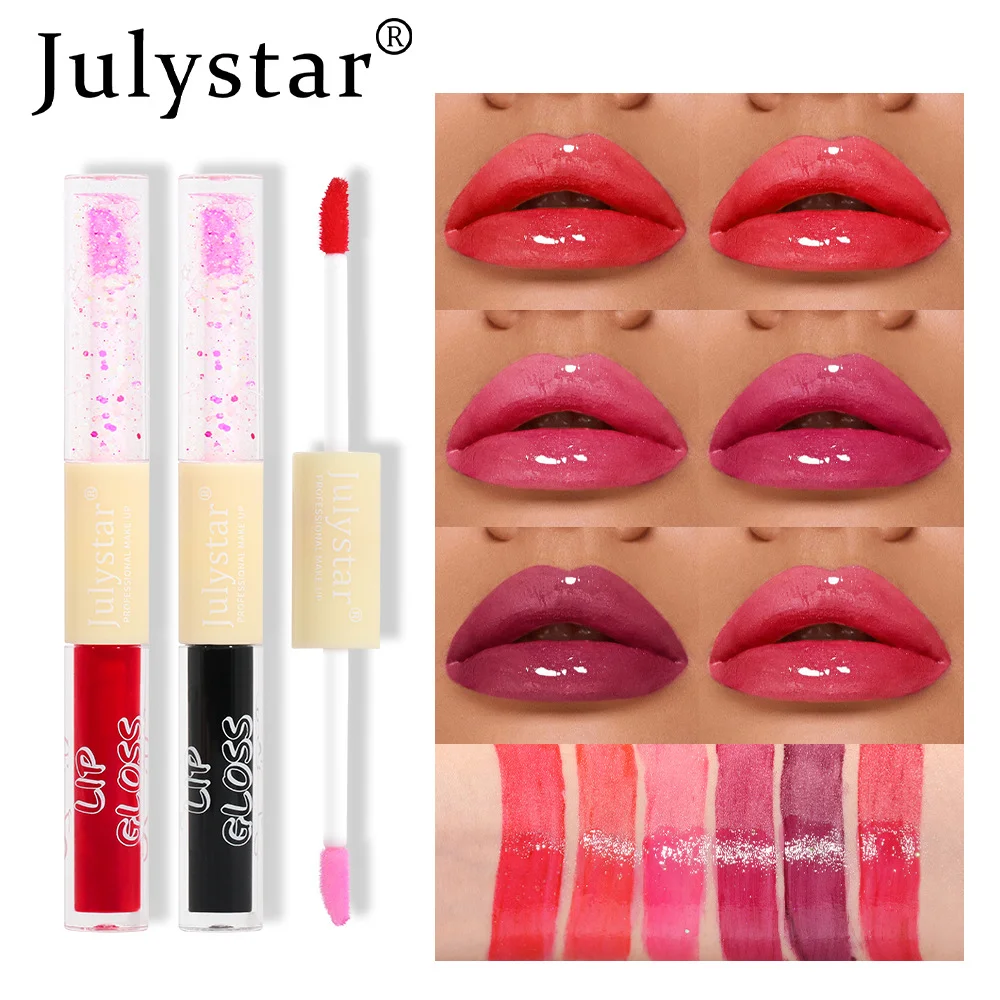 1PC Europe and the United States make-up double pearlescent lip gloss natural lasting non-stick cup doodle lip gloss.