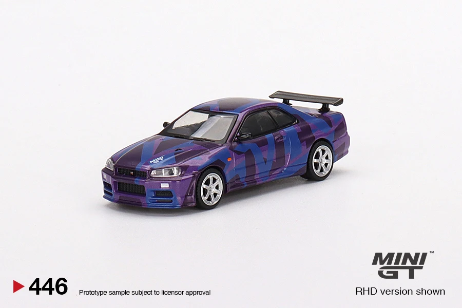 1:64 Nissan Skyline GT-R R34 5th anniversary alloy die cast car model. Boys like toys，children collection gifts room decoration.