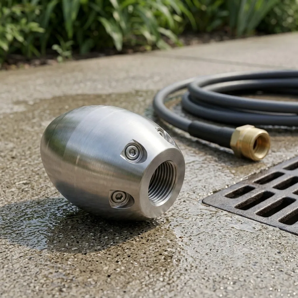 Pipe Cleaning Tool Pressure Washer Nozzle Stainless Steel Construction 3000 PSI Rated 7 Precision Nozzles Front And Rear Jets
