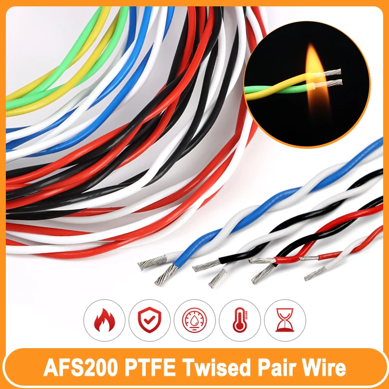 1 ~ 10m AFS200 PTFE Twised Pair Wire 26/24/22/20/18/17/15/13AWG FEP Insulated Tin-plating Copper High Temperature Electric Cable