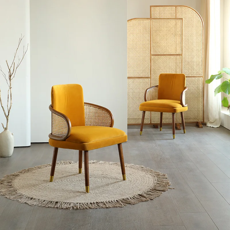 

Simple modern dining chair light luxury homestay rattan leisure back chair Nordic dining table coffee hotel stool