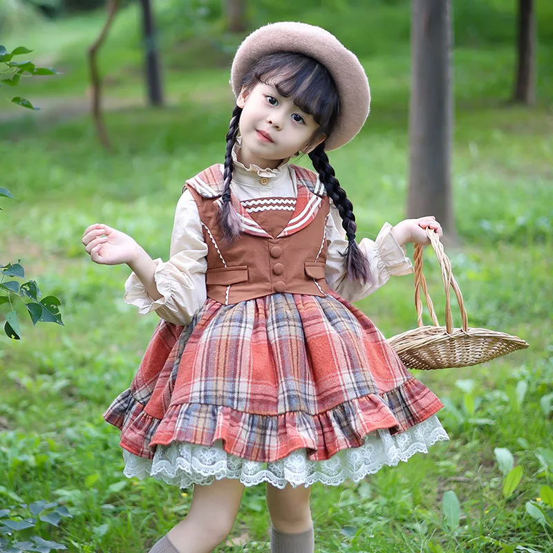 

2024 New Girls Casual Princess Dress with Suspender and Plaid Design L1968 Ropa De Niña Vestido Tul Niña