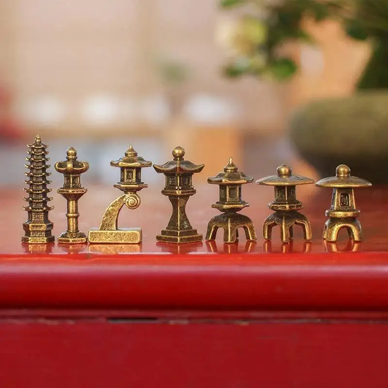Miniature Tower/Light Figurine Model Desktop Small Statue Ornaments Retro Mini Figurines Home Decorations Crafts Accessories