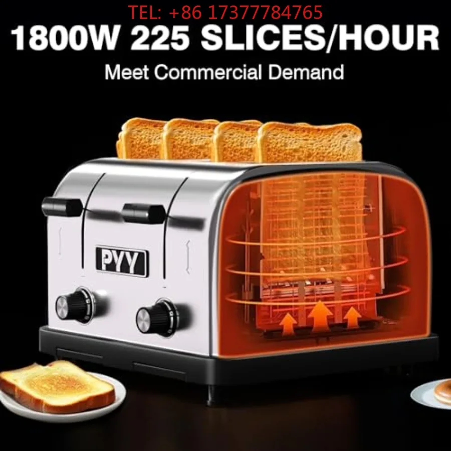 Professional 4-Slice Commercial Toaster Stainless Steel Heavy Duty Toaster with 6 Browning Levels 1.57 Wide Slots Removab