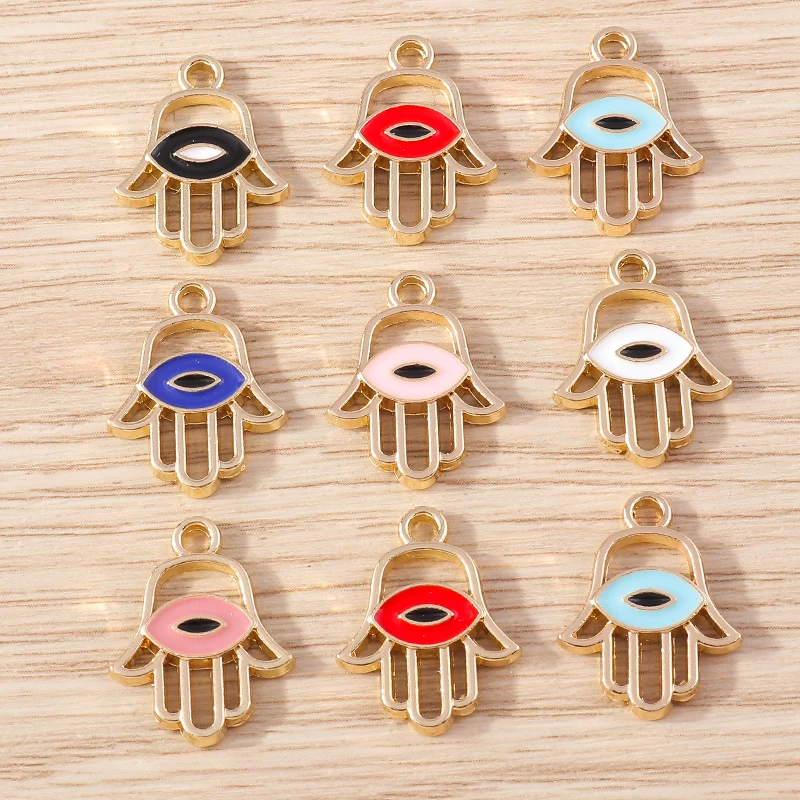 10pcs 15x19mm Cute Enamel Palms Eyes Charms Pendants for Jewelry Making Drop Earrings Necklace Bracelets DIY Crafts Accessories