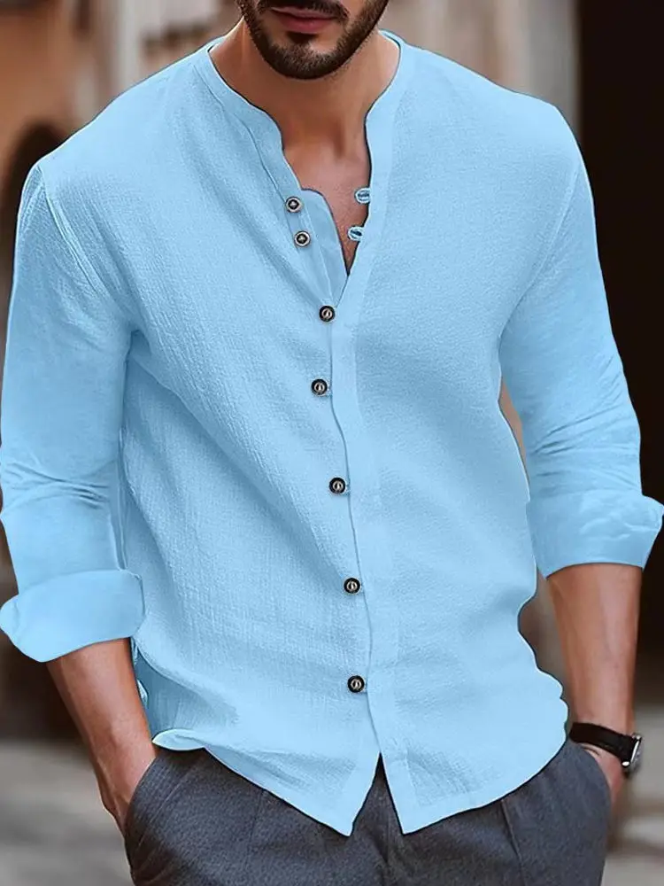 

Casual Loose Long Sve Men's irt Comfortable Linen Mix Fabric Spring Autumn Wear Versatile Long irt Button up Point Collar