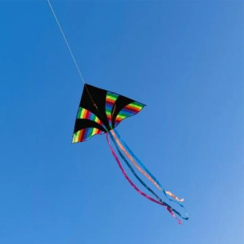 1 Piece New Outdoor Colorful Black Kite Fun Sports Multi Tailed Long Tail Triangle Rainbow Kite For Kids Beach Toys Good Flying