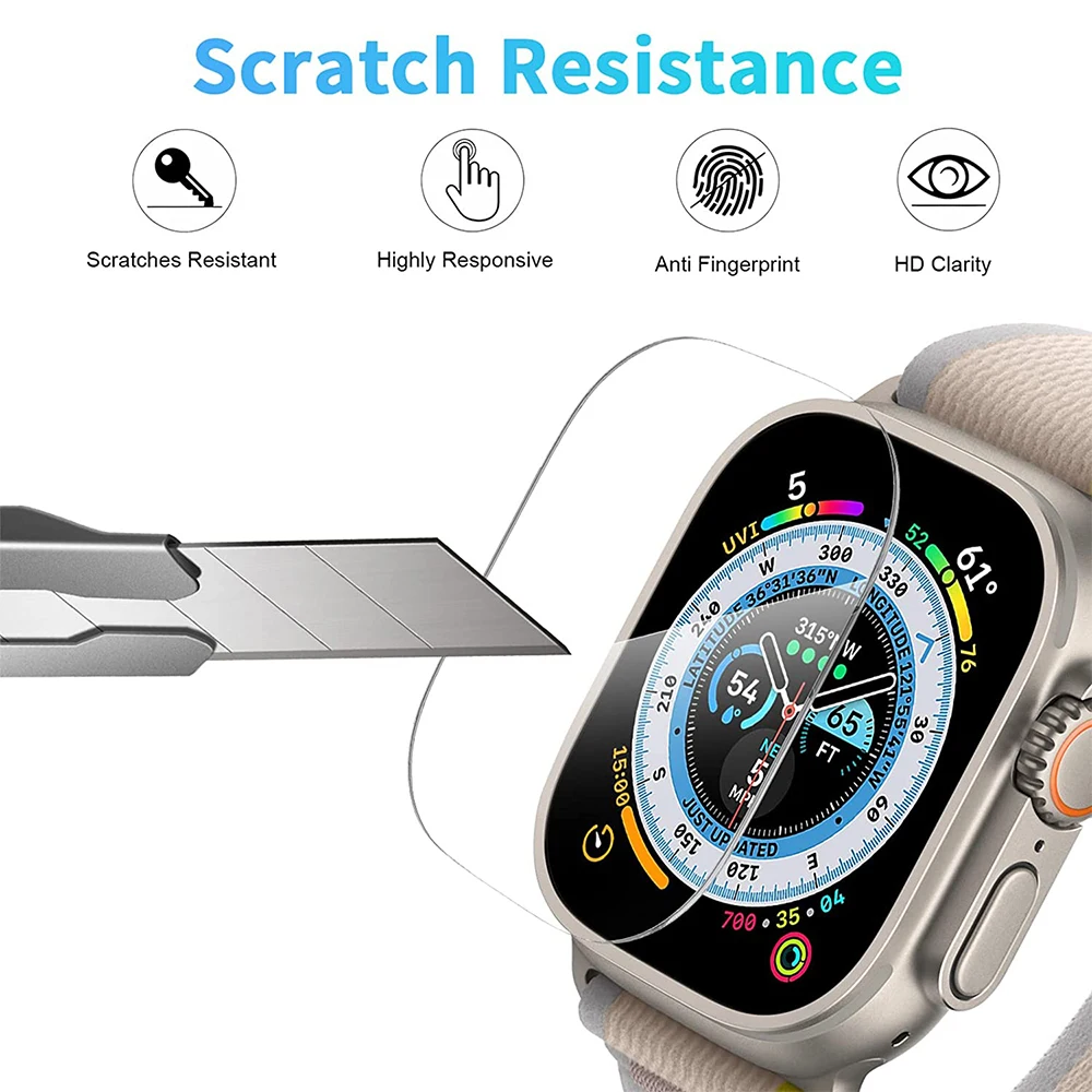 1-5PCS Tempered Glass for Apple Watch Ultra 49mm Waterproof Anti-Scratch Screen Protector for Apple Watch Ultra Accessories