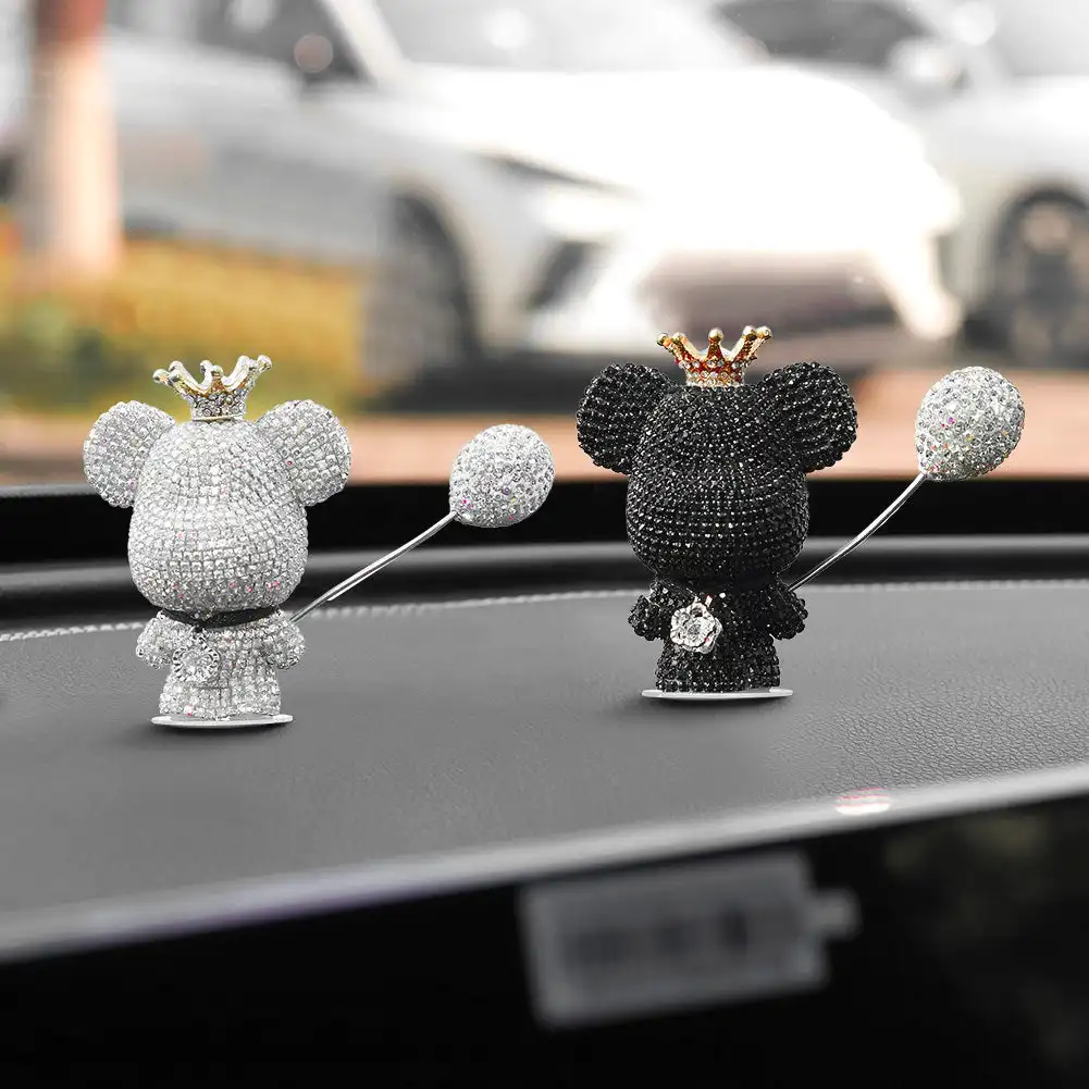 Novelty Auto Supplies Interior Ornaments Cute Rhinestone Bear Car Accessories Creative Diamond Center Console Decoration