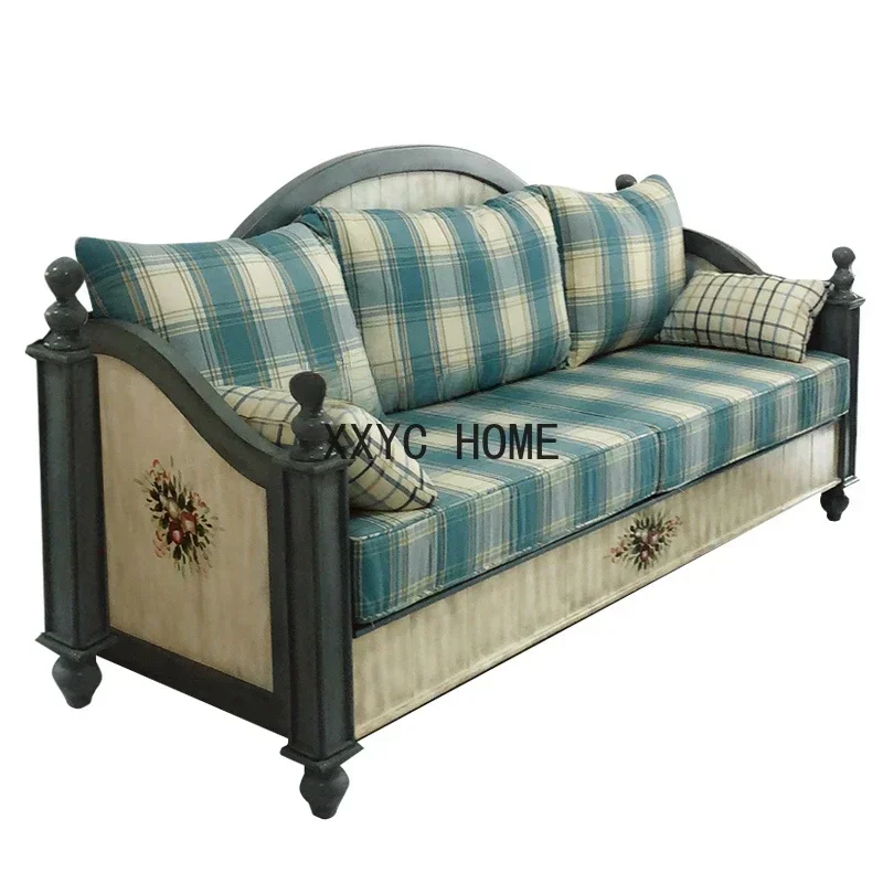 Sofa Combination Set Furniture Small Apartment Three-Seat Living Room Fabric Craft Sofa