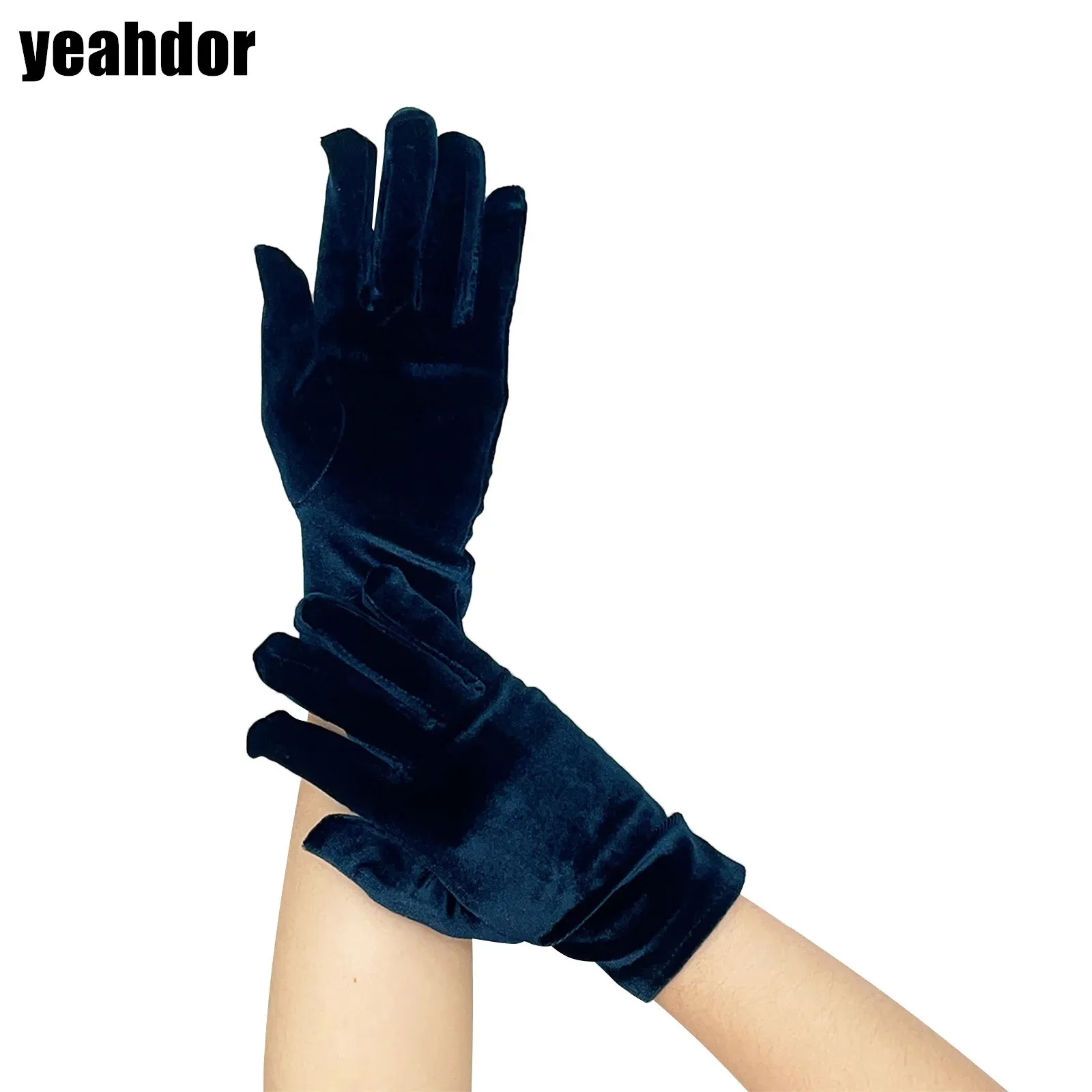 

1 Pair Velvet Short Gloves Wrist Length Full Finger Opera Mittens Gorgeous Luster Gloves for Cocktail Wedding Concert