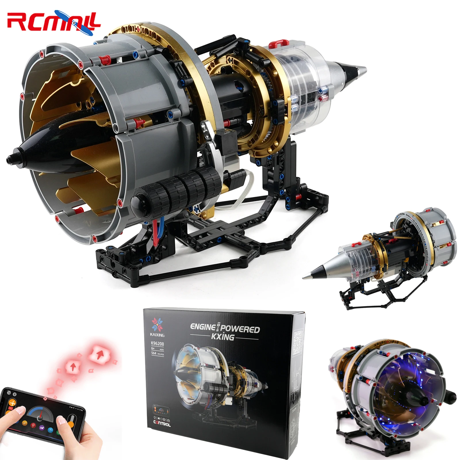K96208 564PCS APP-Programmable Aviation Turbofan Engine Building-Blocks Model with LED Light MOC Creative Bricks Kit