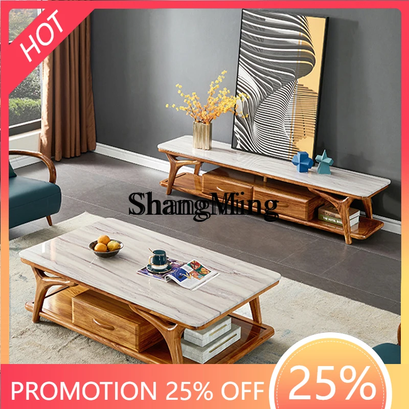 ZYY خزانة تلفزيون عالية من خشب الأبنوس الفاخر، طاولة شاي مستطيلة فاخرة وبسيطة لغرفة المعيشة المنزلية