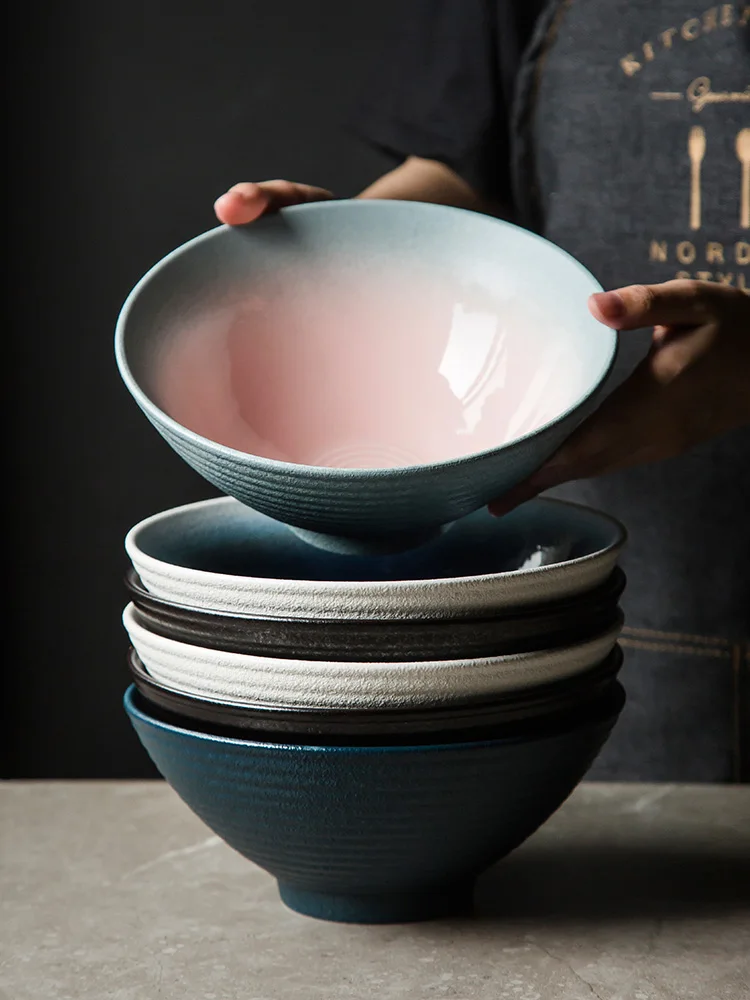 

Thread Pattern Gradient Color Noodles Bowl Ceramic Soup Bowl Salad Bowl For Restaurant