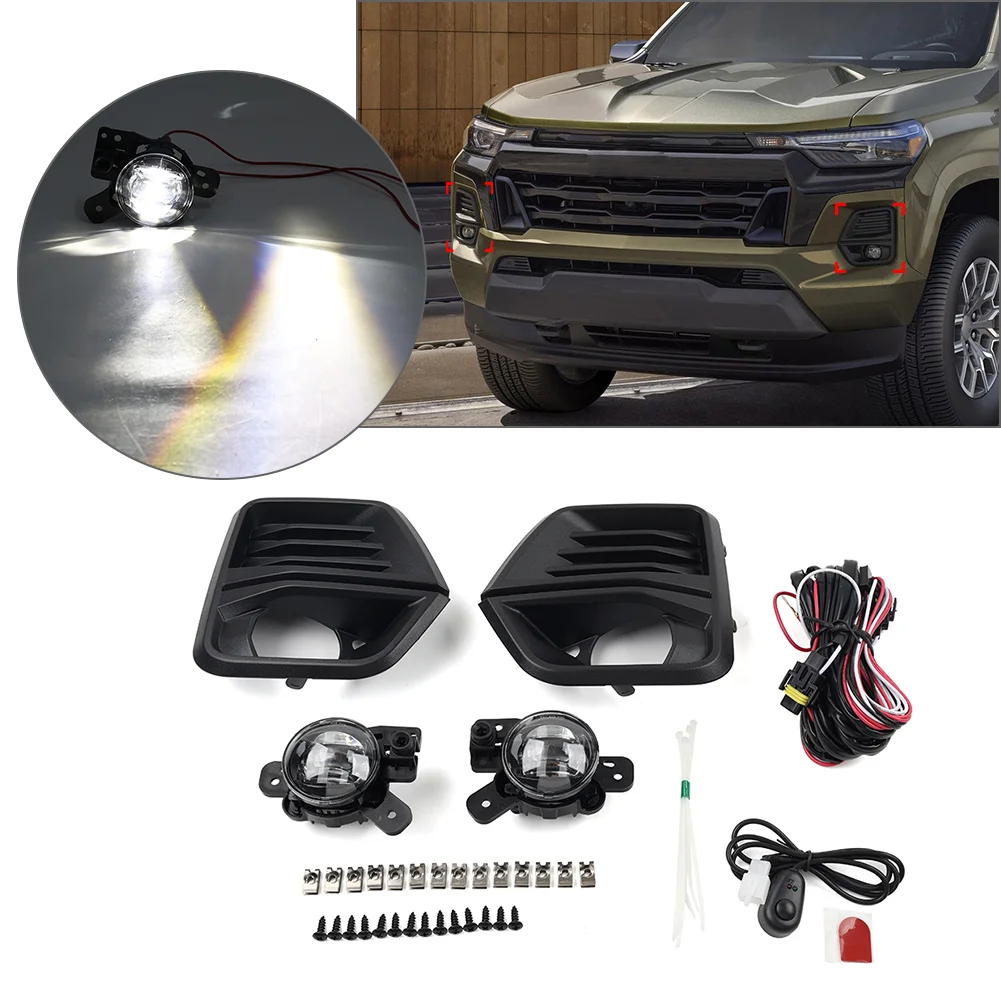 Front Bumper LED Fog Light 1 Set Lamp Harness Cover Kit For Chevrolet Colorado 2023 2024 ABS Black