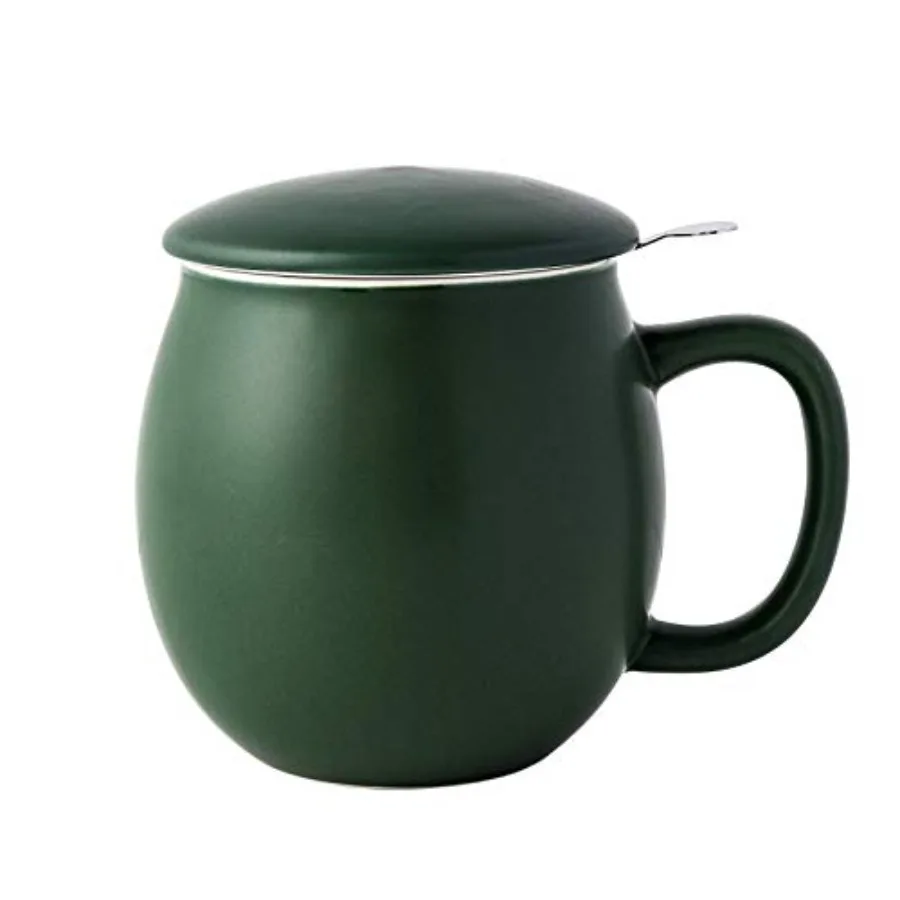 

12 OZ Ceramics Teacup Infuser and Lid, Mug with Lid for Steeping - Stainless Steel Infuser for Loose Leaf Tea, Home Office Gift