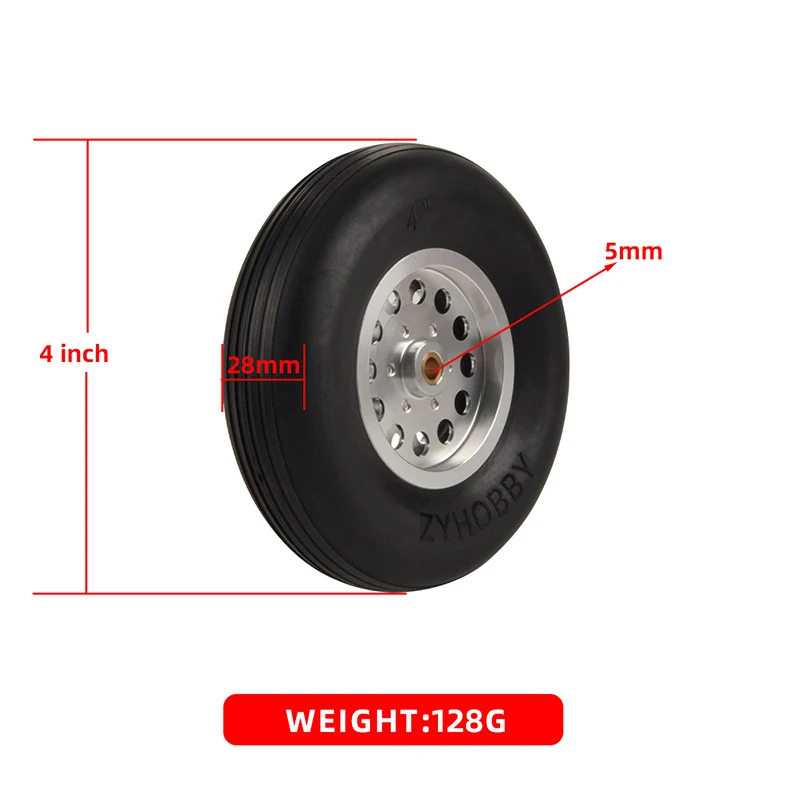 1PC  ZYHOBBY Rubber Wheel Tire Aluminum Hub for RC Airplane Model 2.5/3 /3.5/4/4.5 inch