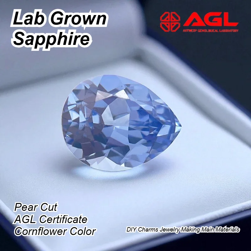 High Quality Lab Grown Sapphire Pear Cut Cornflower Color DIY Charms Jewelry Making Main Materials Selectable Certificate