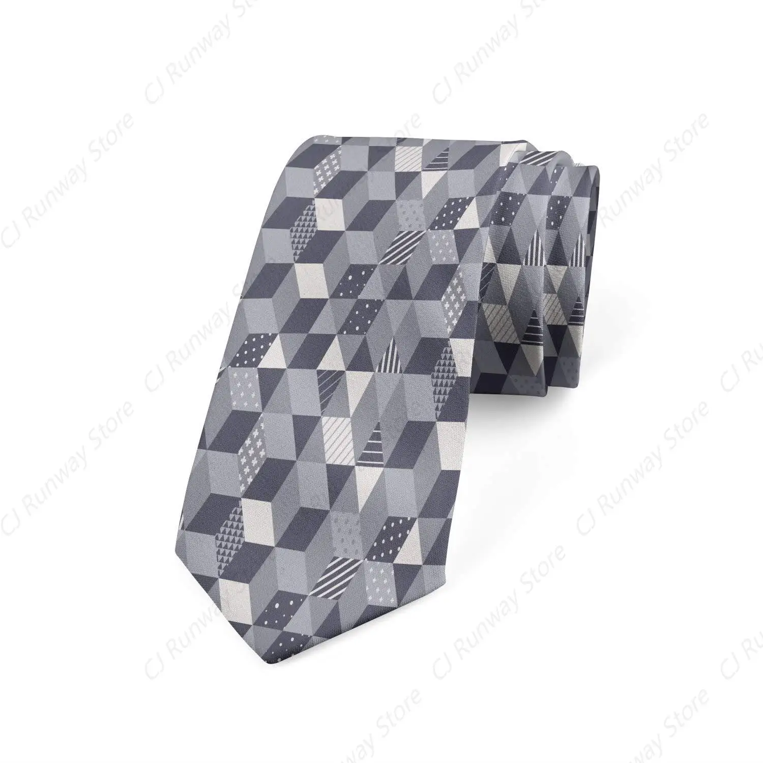 Abstract Men's Tie, Optical Illusion Squares Rhythmic Motifs Illustration, 3.7