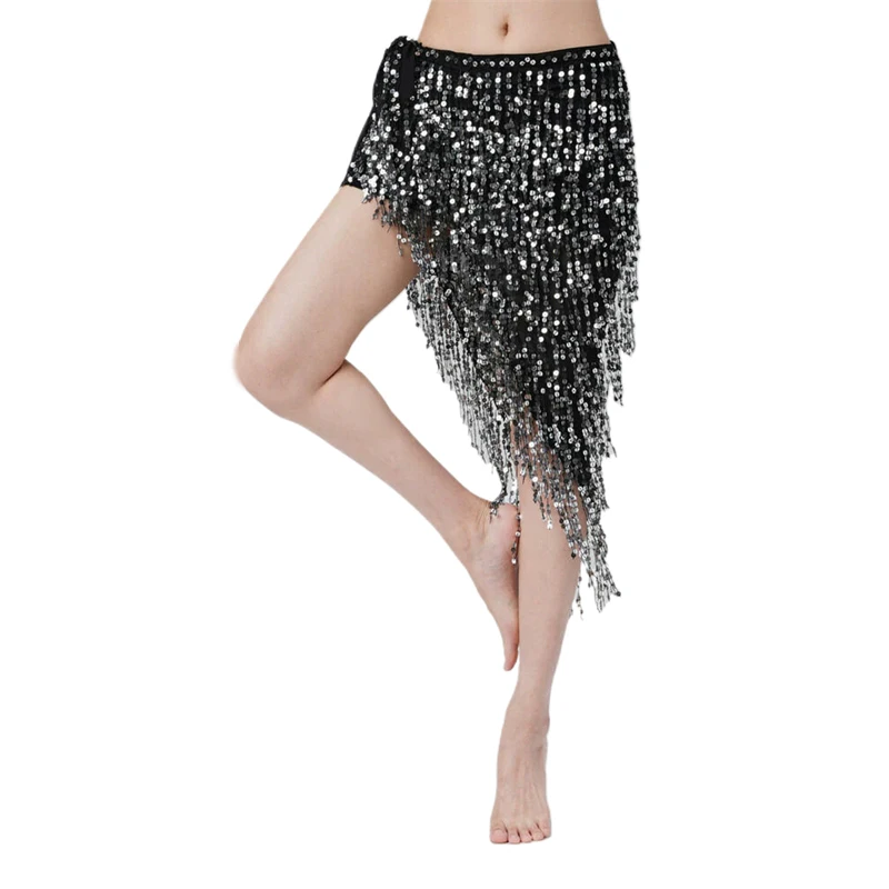 Bauchtanz-Hüfttuch für Damen, Pailletten-Quasten-Wickelrock, Asymmetrischer Hüftgürtel, Glänzender Schimmerrock für Festival, Party, Aufführung, Y2K-Tanz – Detail 1