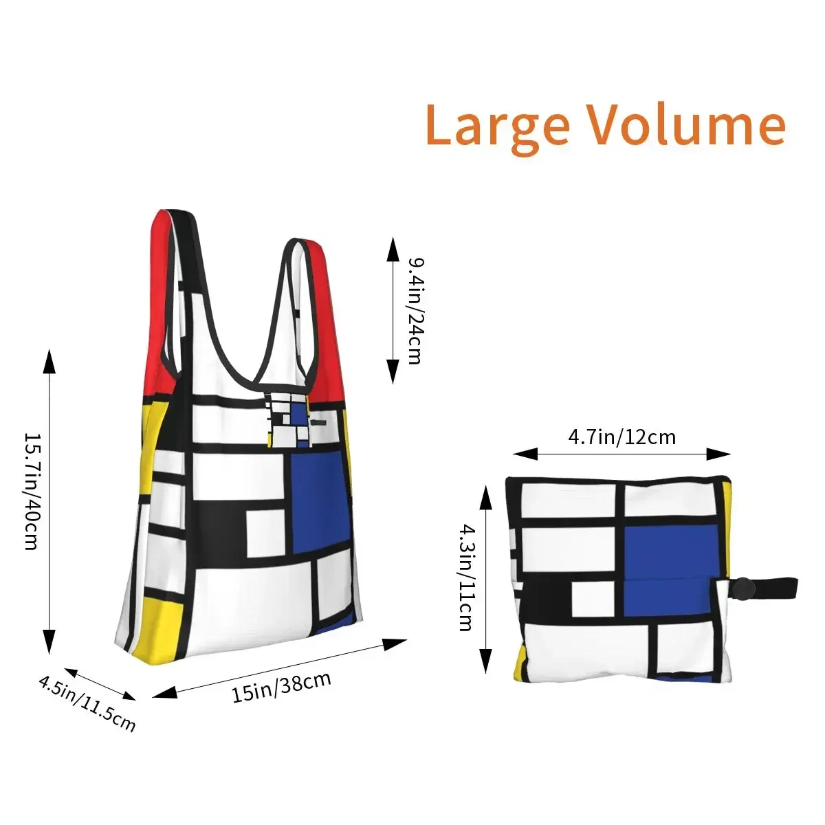 Piet Mondrian De Stijl Shopping Bag Portable Tote Bags Foldable Shoulder Shopper Bag Grocery Handbag