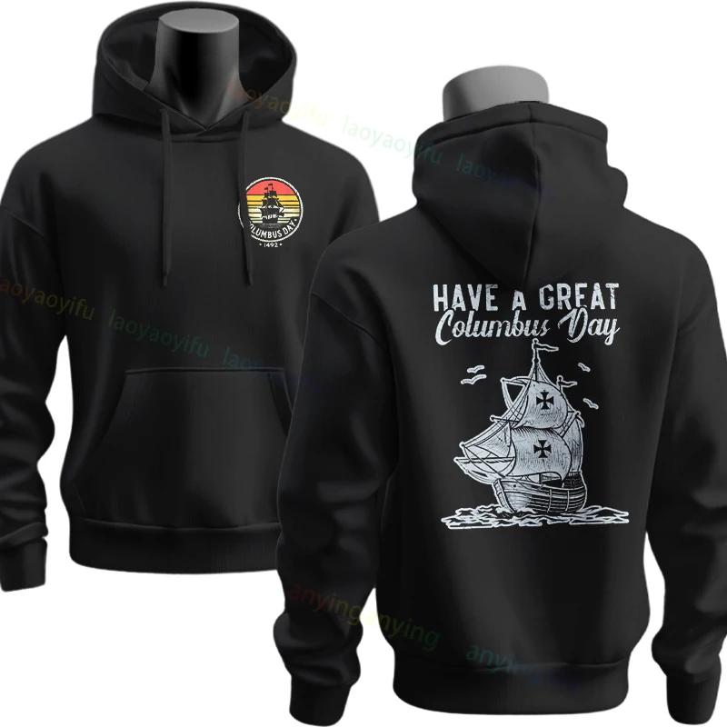 الرجال والنساء مضحك كريستوفر كولومبوس 1492-1502 جولات العالم الجرافيك هوديس عادية كم طويل البلوز الفكاهة نمط هوديي
