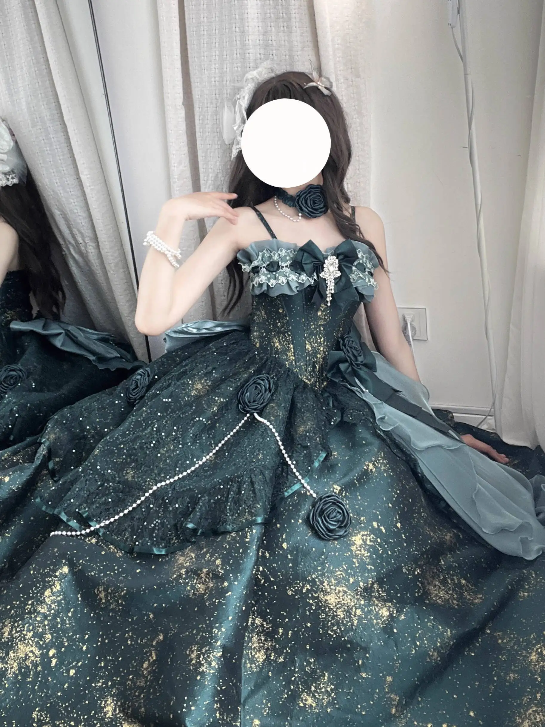 Ölgemälde-Stil Prinzessin Kleid, Mädchen Sternenhimmel Lolita Kleid Mädchen süßes Kostüm Party Tanz Outfit