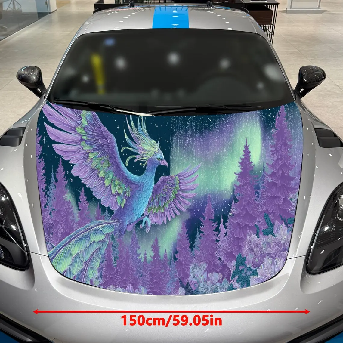 Aurora Phoenix Visual Wonder PVC Car Engine Hood Vinyl Wraps, Self-Adhesive Waterproof Car Hood Decal Sticker, Car Decoration Pr