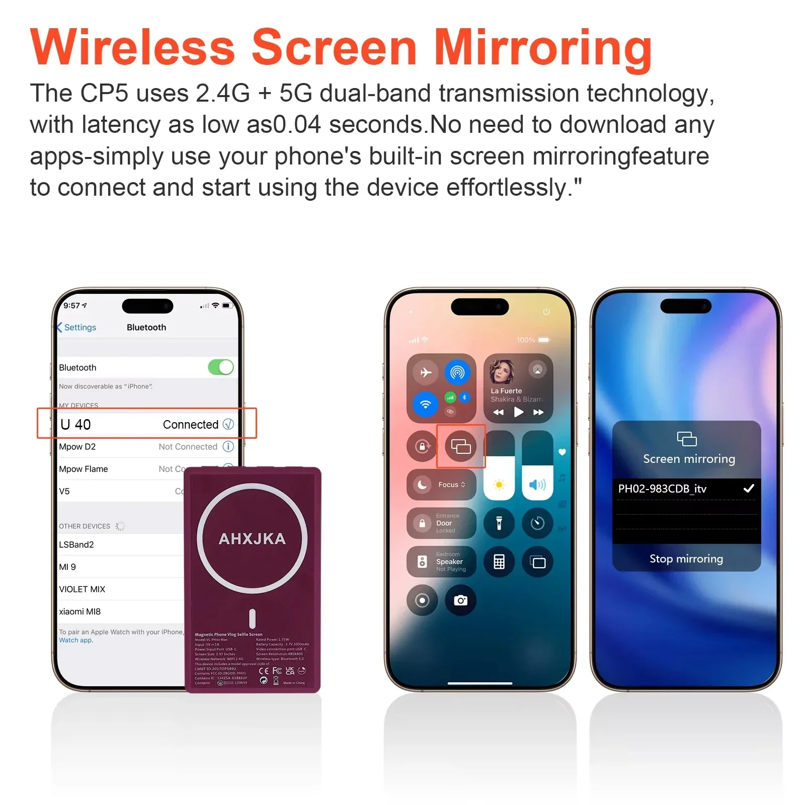 Wireless Magnetic Smartphone Vlog Selfie Monitor Screen 4.02 Inches Bluetooth Live Stream Video Recording for Live Broadcasts