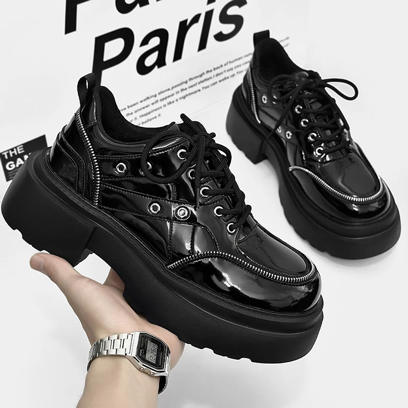mens fashion hip hop rock dress platform shoes brand designer patent leather oxfords shoe stylish sneakers gentleman footwear