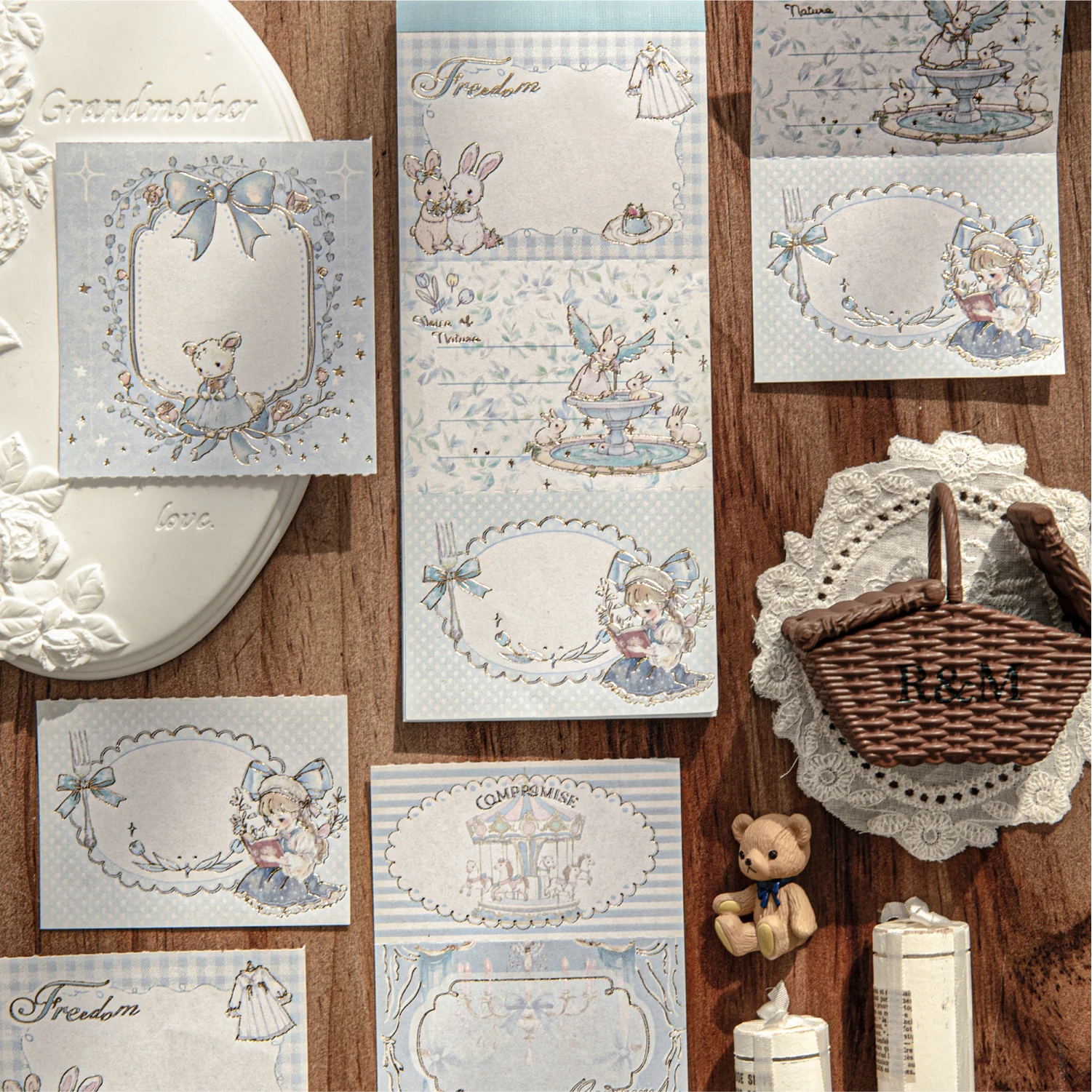 10sheets Tea Party Series Retro Hot Stamping Tearable Message Notes Retro Handbook Decoration DIY Scrapbooking Material