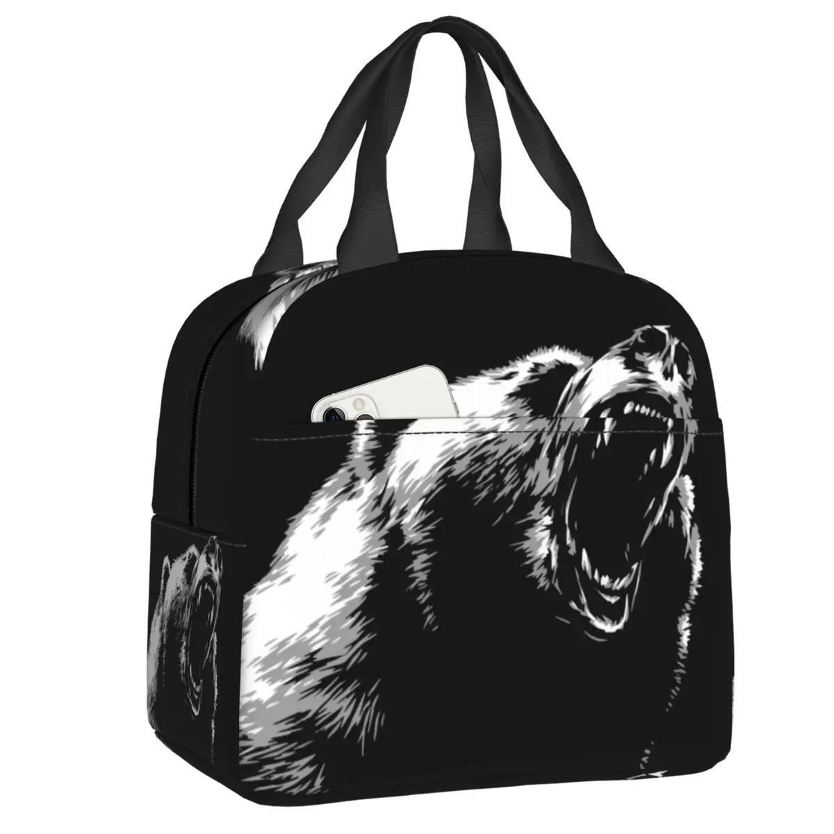 Angry Bear Lunch Bag for School Office Portable Food Thermal Cooler Insulated Lunch Box Women Children Tote Bags