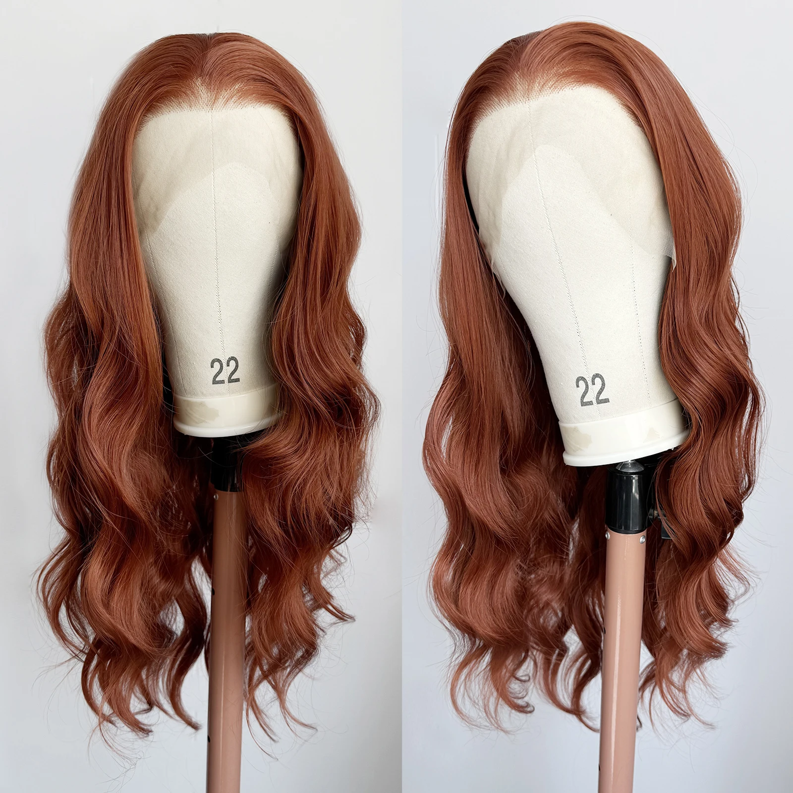 Kupferrote Lace-Front-Perücke 13X4 Klebefreie Lange Body Wave Synthetische Haarperücke für Frauen mit Natürlichem Haaransatz für Tägliches Tragen