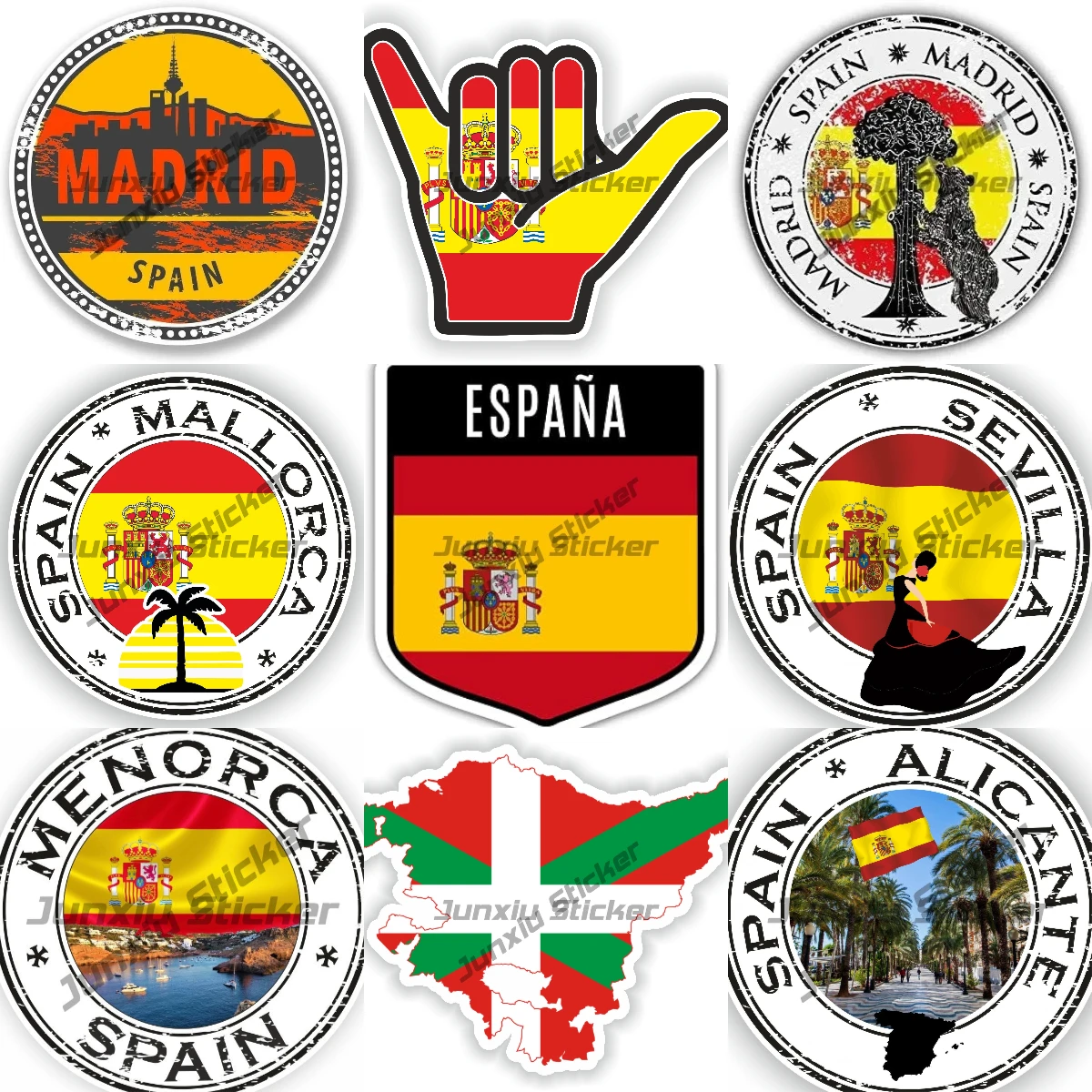 Spain Madrid Shield Sticker Pamplona Mallorca Alicante Sevilla Vielha - Val D'aran Espana Basque Country Pais Vasco Spain Decals