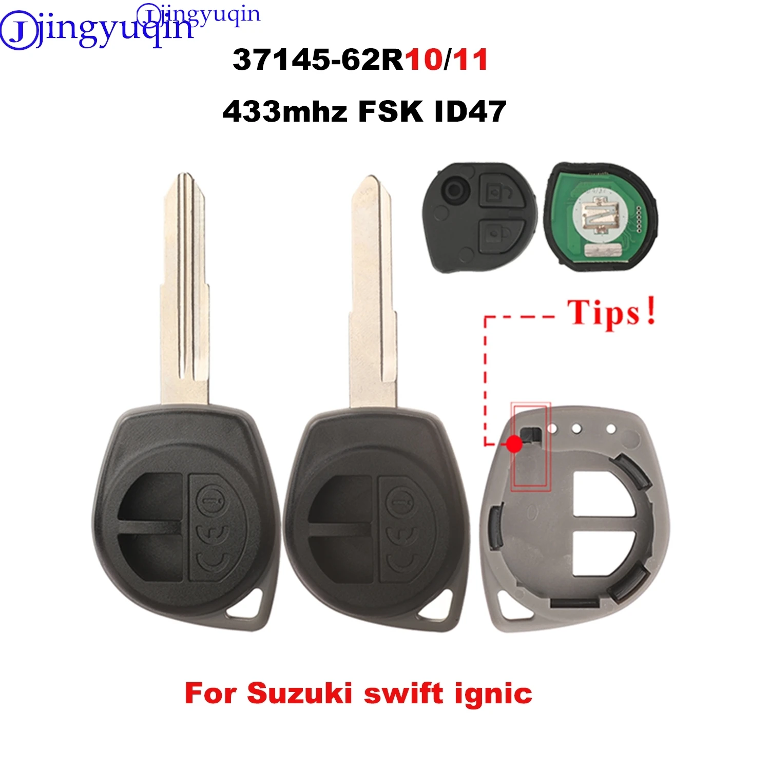 

Корпус дистанционного ключа Jingyuqin для SUZUKI Swift Ignic FSK 433MHZ 37145-62R10 37145-62R11 с чипом ID47, полный комплект
