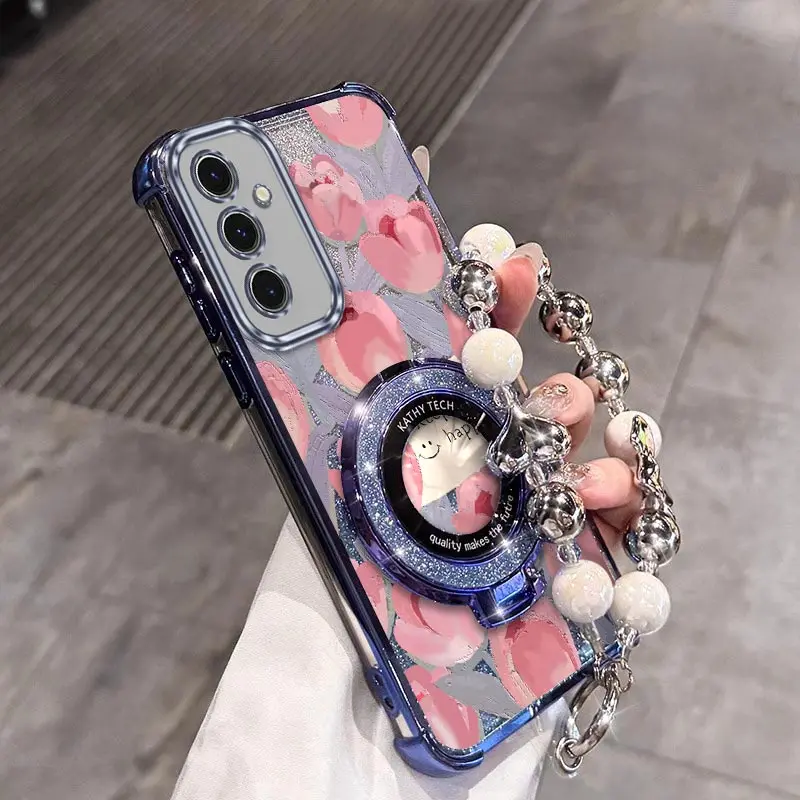 

S25FE Розовый тюльпан-браслет-держатель Чехол для телефона SamsungS23FE S25Ultra S23 S25 S21FE S24Ultra S24FE S20 S23Plus S21 Cover