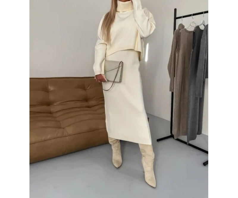 2025 Autumn and Winter New Women's Clothing Lazy Style Knitted Sweater Elegant Half Skirt Two-piece Set