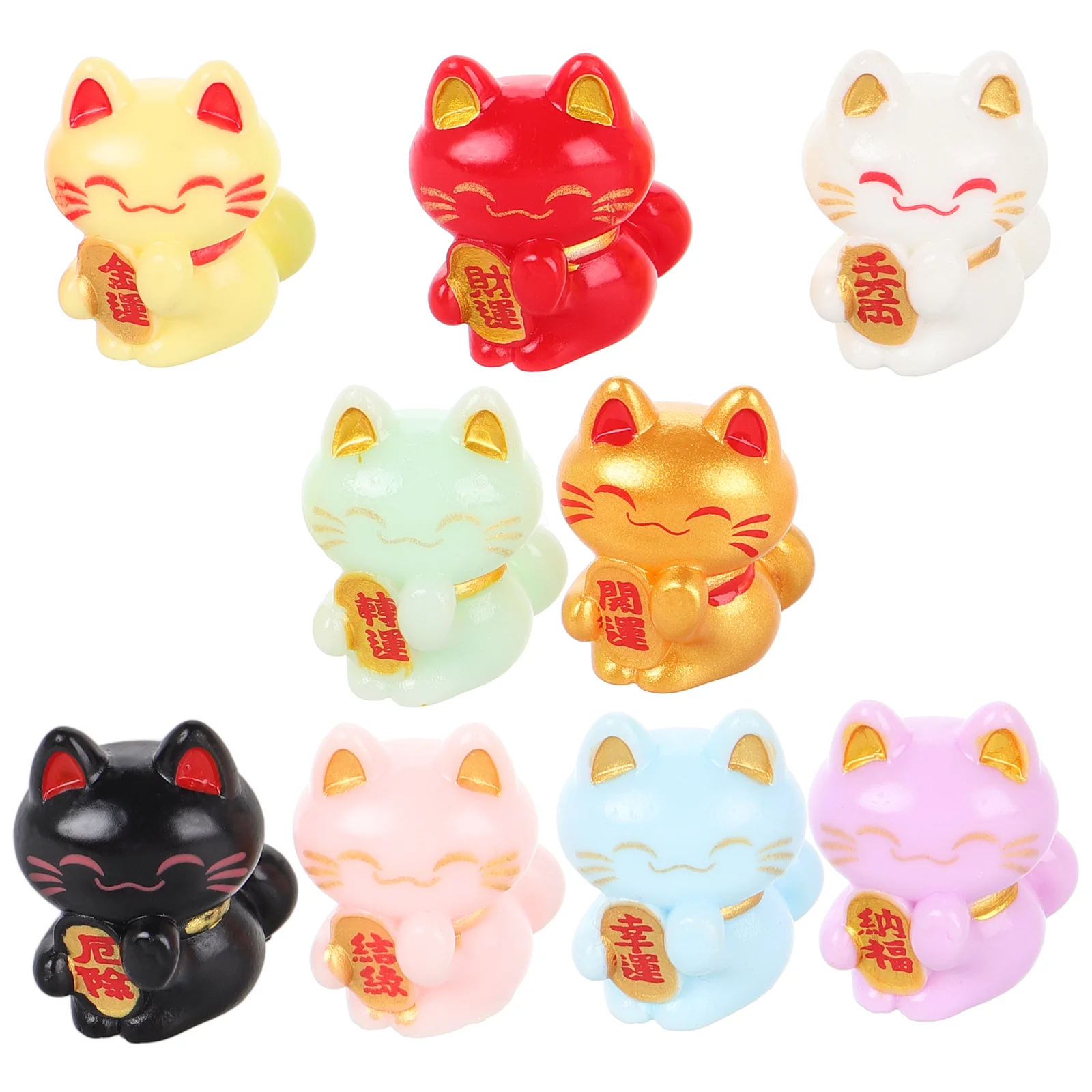 9 Pcs Miniature Lucky Cat Toy Statue Decorate Kitten Desktop Fortune Resin Decoration Modeling Office