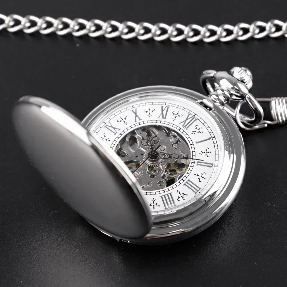 

Silver 2 Sides Open Case Pocket Watches Mechanical Luxury Vintage Pocket&Fob Chain Watches Practical Popular Pendant Chain Clock