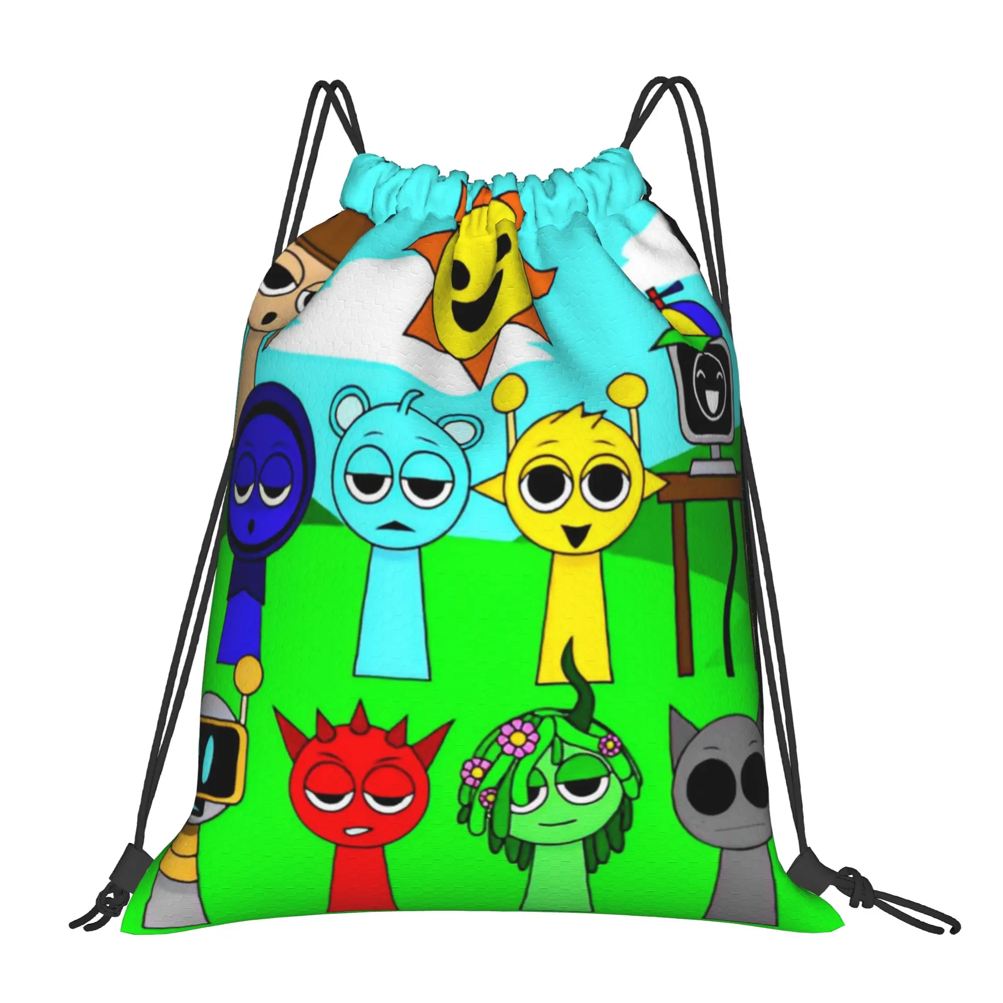 Sprunki Grey Oren Funbot Drawstring Backpack Sports Gym Bag Water Resistant Beats Game String Sackpack 36cm (W) x 43cm (H)
