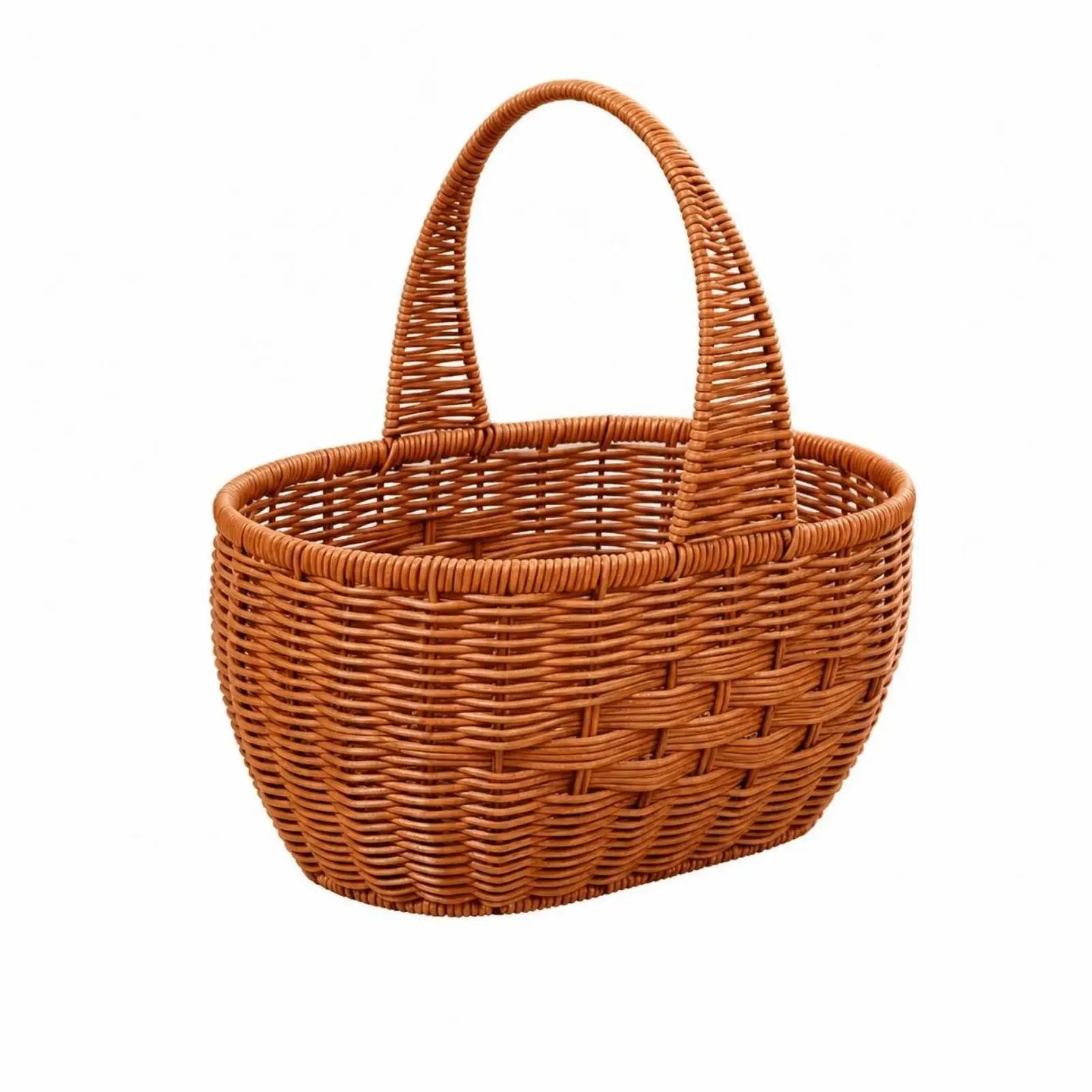 Imitation Rattan Shopping Basket for Carrying Produce Picnic Supplies Wide Base Open Top Wicker Basket for Home Organization