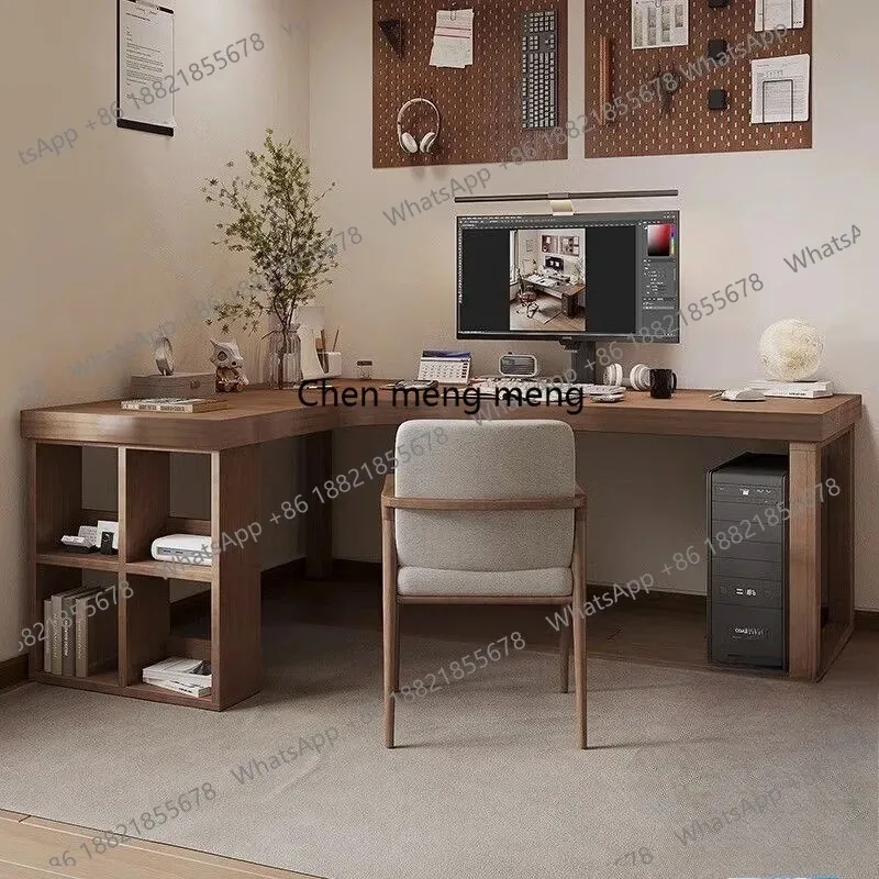 

Угловой стол, компьютерный стол из массива дерева, комбинация стола и книжной полки, угловой письменный стол для спальни, L-образный письменный стол, офисный стол, стол M178