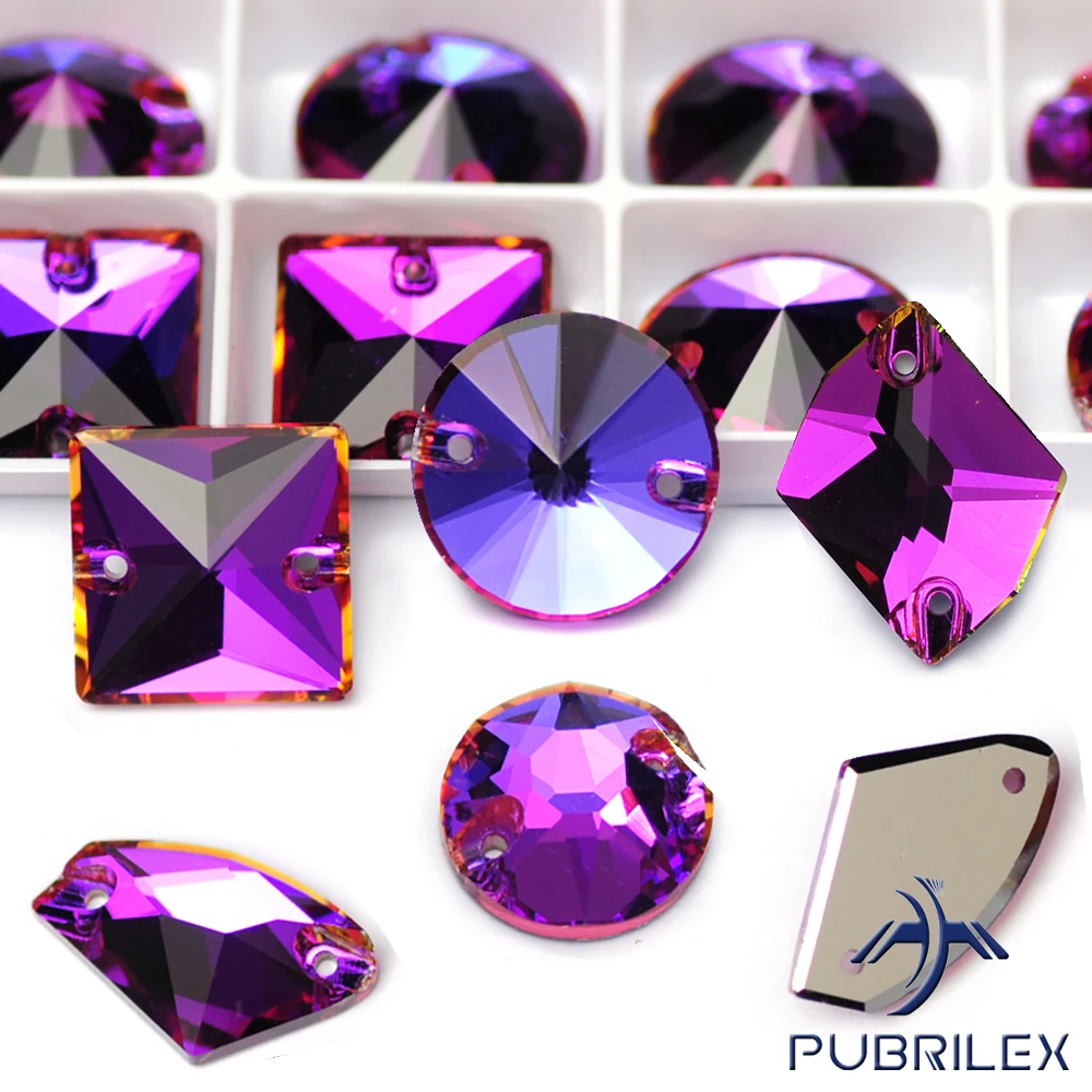 Heliotrope-Flat Back Sewing Rhinestones, Glass Crystal Sew on Rhinestones, Glitter Crystals Bead for Clothes, Shoes, Bags