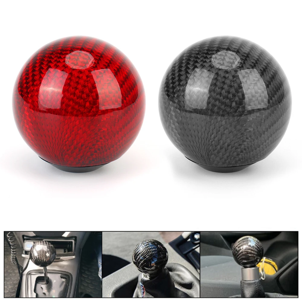 Car Carbon Fiber Gear Shift Knob Stick MT AT Gearstick Shifter Lever Cylindrical Round Shape Manual Knobs Fit For Honda Toyota