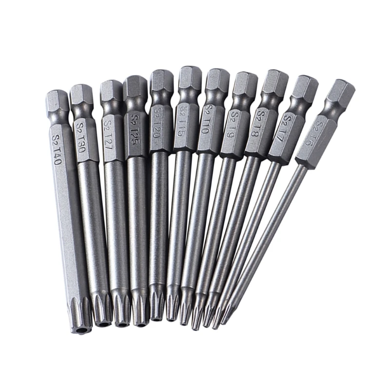 11Pieces Torx Bit Set 3.52Inch Torx Screwdriver Bit Set Impact Magnetic Adapter Hexagon T7 T8 T9 T20 T25 T27 T30 T40